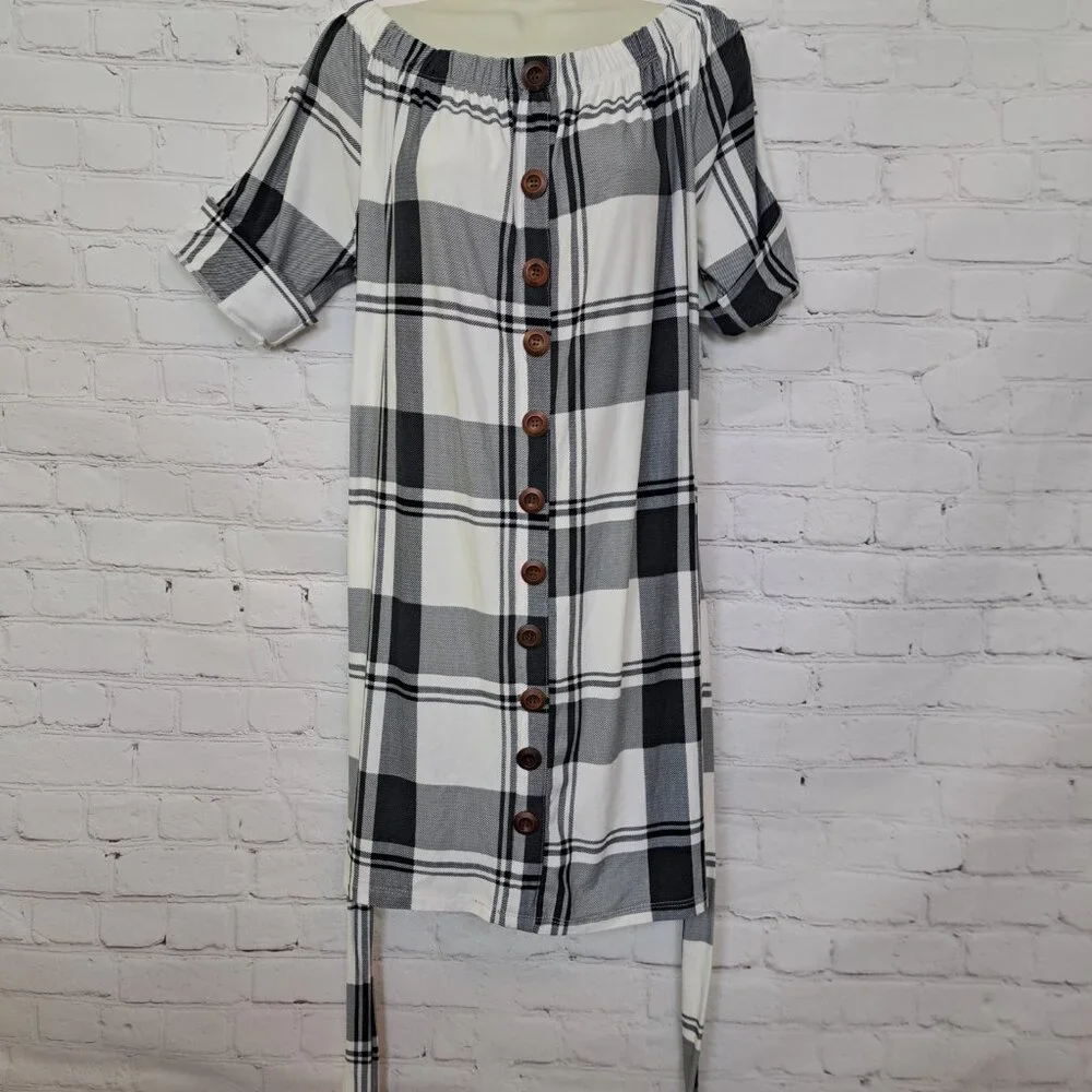 J For Justify Ultrasoft Off Shoulder Plaid Belted Dress 1X - Picture 4 of 9